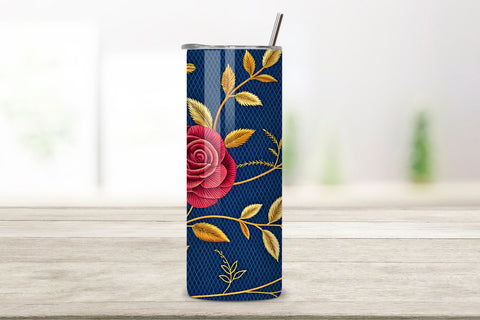 Tapestry Rose Seamless Tumbler Wrap, Burgundy Roses with Gold Thread Details, seamless tumbler wrap, tapestry floral design, burgundy rose wrap, gold thread details, medieval floral pattern Sublimation FloridPrintables 