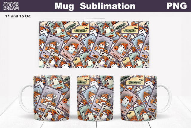 Tarot Card Mug Wrap | Cute Ghost Mug Sublimation Sublimation WatercolorColorDream 
