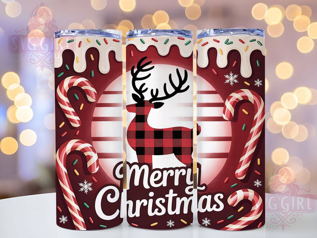 Tartan Reindeer Christmas Tumbler, Candy Cane Drip, Christmas Wrap, Holiday Tumbler, Festive Pattern, 20oz Tumbler, Sublimation Print Sublimation SvggirlplusArt 