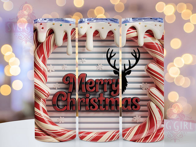 Tartan Reindeer Christmas Tumbler, Candy Cane Drip, Christmas Wrap, Holiday Tumbler, Festive Pattern, 20oz Tumbler, Sublimation Print Sublimation SvggirlplusArt 