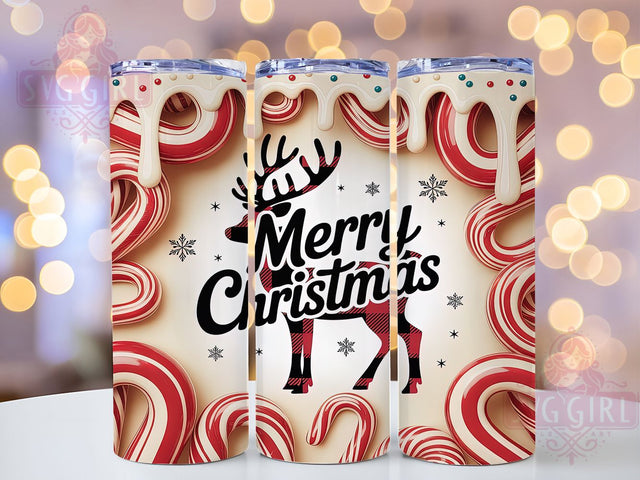 Tartan Reindeer Christmas Tumbler, Candy Cane Drip, Christmas Wrap, Holiday Tumbler, Festive Pattern, 20oz Tumbler, Sublimation Print Sublimation SvggirlplusArt 