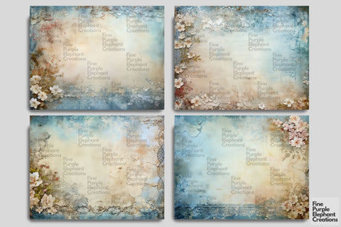 Tattered Blue Lace Digital Junk Journal Double Pages Digital Pattern Fine Purple Elephant Creations 