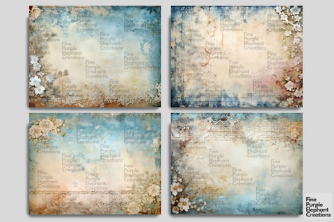 Tattered Blue Lace Digital Junk Journal Double Pages Digital Pattern Fine Purple Elephant Creations 
