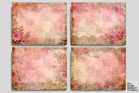 Tattered Pink Lace Digital Junk Journal Double Pages Digital Pattern Fine Purple Elephant Creations 