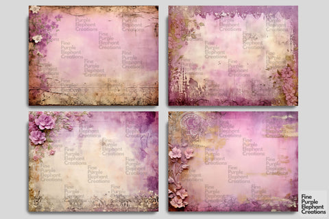 Tattered Purple Lace Digital Junk Journal Double Pages Digital Pattern Fine Purple Elephant Creations 