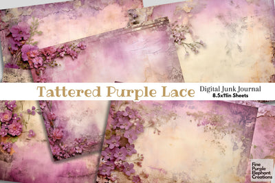 Tattered Purple Lace Digital Junk Journal Double Pages Digital Pattern Fine Purple Elephant Creations 