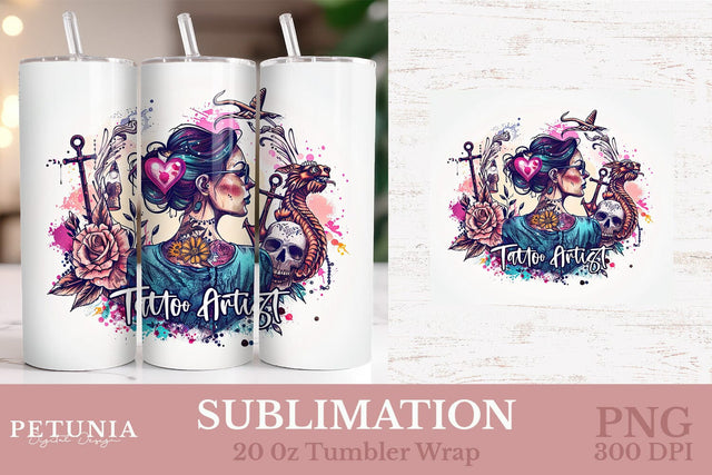 Tattoo Artist 20oz Tumbler Wrap | Sublimation Tumbler Wrap Sublimation Petunia Digital Design 