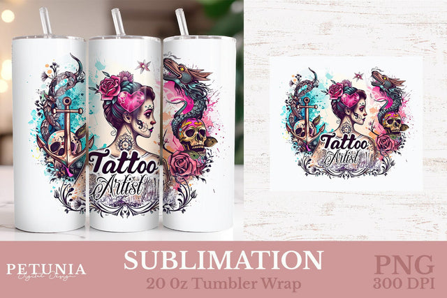 Tattoo Artist 20oz Tumbler Wrap | Sublimation Tumbler Wrap Sublimation Petunia Digital Design 