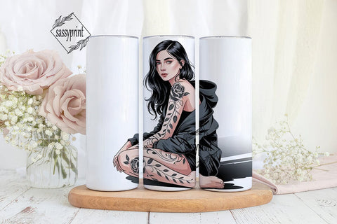 Tattoo Girl Floral 20oz Tumbler Wrap Sublimation sassyprint 