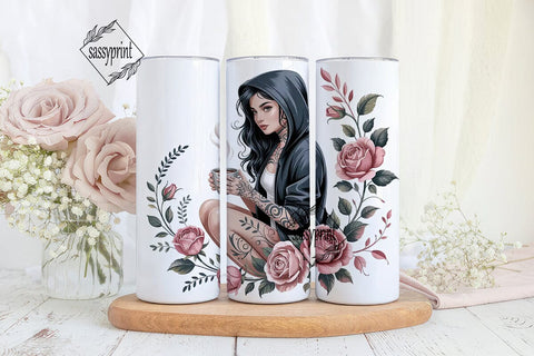 Tattoo Girl Floral 20oz Tumbler Wrap Sublimation sassyprint 