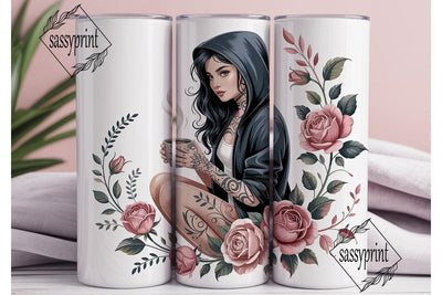 Tattoo Girl Floral 20oz Tumbler Wrap Sublimation sassyprint 