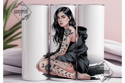 Tattoo Girl Floral 20oz Tumbler Wrap Sublimation sassyprint 