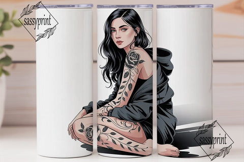 Tattoo Girl Floral 20oz Tumbler Wrap Sublimation sassyprint 