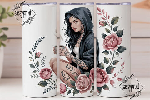 Tattoo Girl Floral 20oz Tumbler Wrap Sublimation sassyprint 