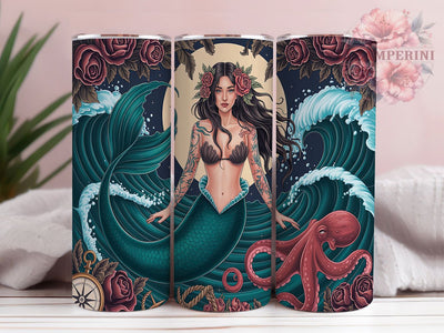 Tattoo Ocean Fantasy Mermaid Tumbler, Ocean Tumbler Wrap, 20oz Sublimation, Tattoo Mermaid Cup, Sea Lover Gift, Nautical Drinkware, Fantasy Mermaid Design Sublimation Li Zamperini 