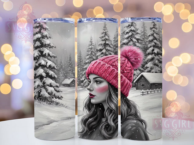 Tattoo Style Winter Wonderland Tumbler, Tattoo Style Art, Winter Tumbler, 20Oz Wrap Design, Snowy Sublimation, Inked Winter Design, Tattoo Aesthetic Art Sublimation SvggirlplusArt 