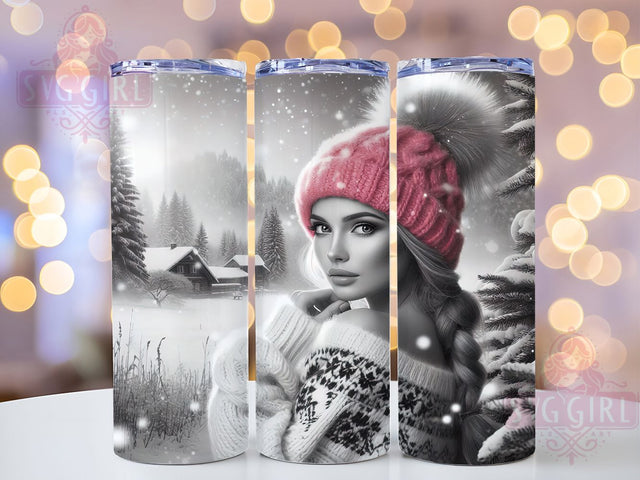 Tattoo Style Winter Wonderland Tumbler, Tattoo Style Art, Winter Tumbler, 20Oz Wrap Design, Snowy Sublimation, Inked Winter Design, Tattoo Aesthetic Art Sublimation SvggirlplusArt 