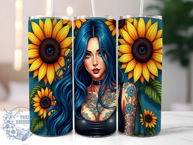 Tattoo Tumbler, Sunflower Design, Dripping Sunflower, 20oz Sublimation, Digital Tumbler Wrap, Floral Tattoos, Trendy Tumblers Sublimation ToriDesigns 