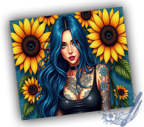 Tattoo Tumbler, Sunflower Design, Dripping Sunflower, 20oz Sublimation, Digital Tumbler Wrap, Floral Tattoos, Trendy Tumblers Sublimation ToriDesigns 