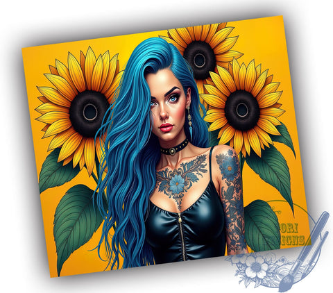 Tattoo Tumbler, Sunflower Design, Dripping Sunflower, 20oz Sublimation, Digital Tumbler Wrap, Floral Tattoos, Trendy Tumblers Sublimation ToriDesigns 