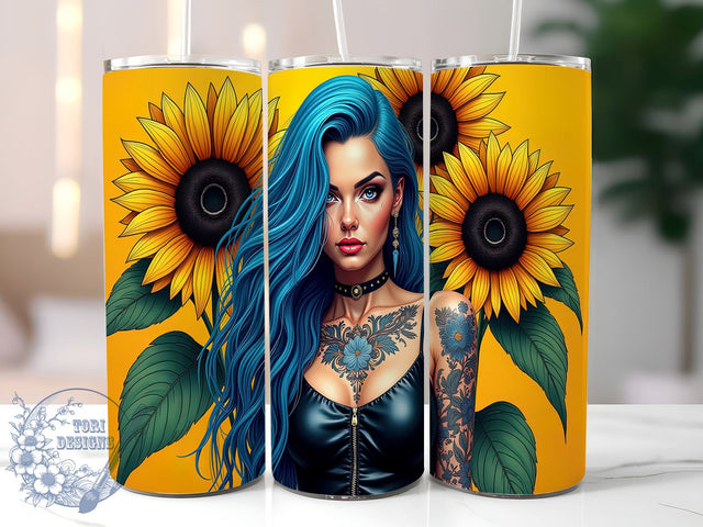 Tattoo Tumbler, Sunflower Design, Dripping Sunflower, 20oz Sublimation, Digital Tumbler Wrap, Floral Tattoos, Trendy Tumblers Sublimation ToriDesigns 