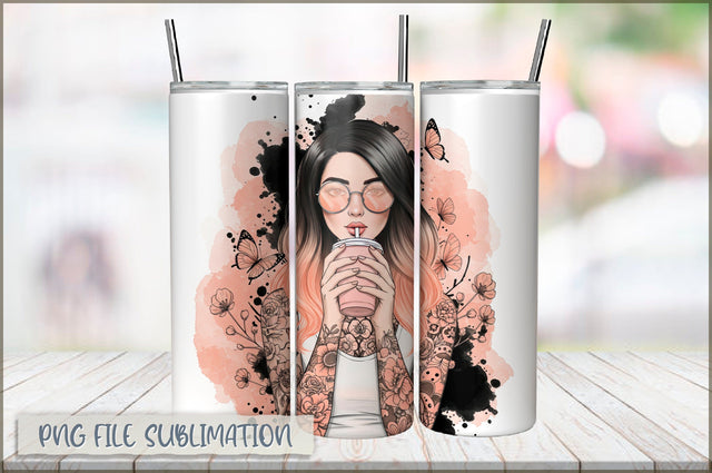 Tattoo Woman 20 Oz Tumbler Wrap PNG Sublimation Shetara Begum 