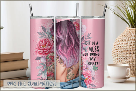 Tattoo Woman 20 Oz Tumbler Wrap PNG Sublimation Shetara Begum 