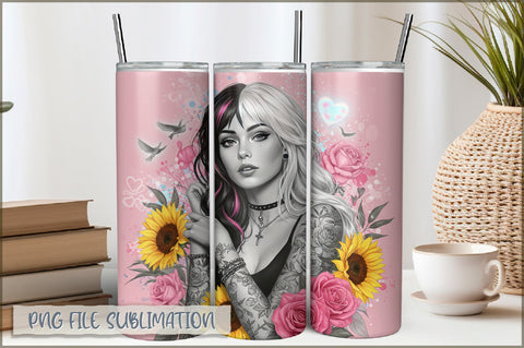 Tattoo Woman 20 Oz Tumbler Wrap PNG Sublimation Shetara Begum 