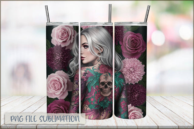 Tattoo Woman 20 Oz Tumbler Wrap PNG Sublimation Shetara Begum 
