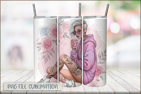 Tattoo Woman 20 Oz Tumbler Wrap PNG Sublimation Shetara Begum 