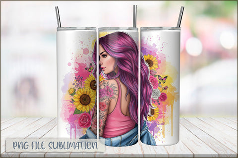 Tattoo Woman 20 Oz Tumbler Wrap PNG Sublimation Shetara Begum 