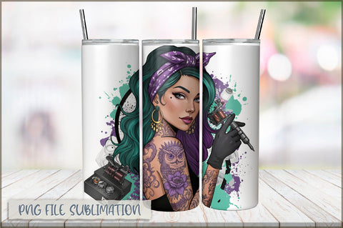 Tattoo Woman 20 Oz Tumbler Wrap PNG Sublimation Shetara Begum 