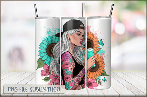 Tattoo Woman 20 Oz Tumbler Wrap PNG Sublimation Shetara Begum 