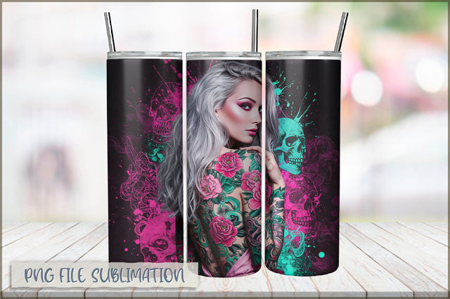 Tattoo Woman 20 Oz Tumbler Wrap PNG Sublimation Shetara Begum 