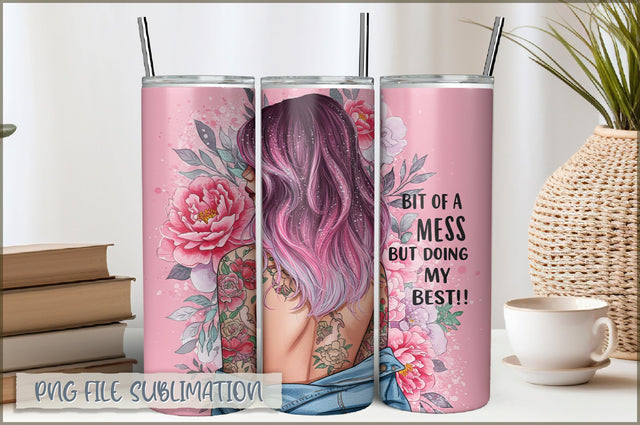 Tattoo Woman 20 Oz Tumbler Wrap PNG Sublimation Shetara Begum 