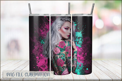 Tattoo Woman 20 Oz Tumbler Wrap PNG Sublimation Shetara Begum 