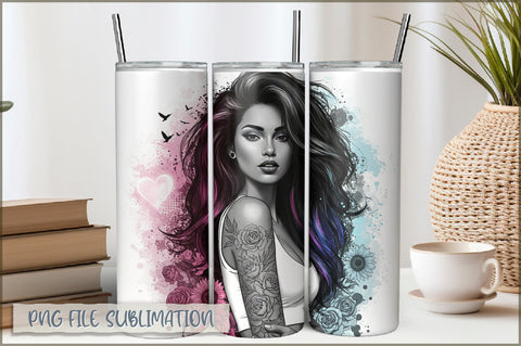 Tattoo Woman 20 Oz Tumbler Wrap PNG Sublimation Shetara Begum 