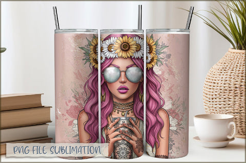 Tattoo Woman 20 Oz Tumbler Wrap PNG Sublimation Shetara Begum 