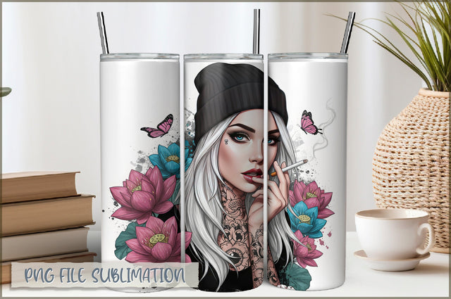 Tattoo Woman 20 Oz Tumbler Wrap PNG Sublimation Shetara Begum 