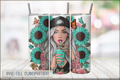 Tattoo Woman 20 Oz Tumbler Wrap PNG Sublimation Shetara Begum 