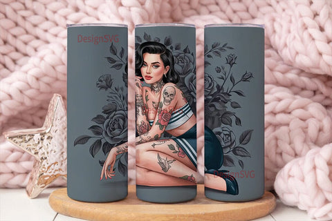 Tattooed Pin-Up Girl 20oz Tumbler Wrap Sublimation DesignSVG 
