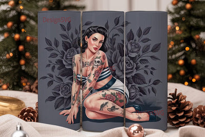 Tattooed Pin-Up Girl 20oz Tumbler Wrap Sublimation DesignSVG 