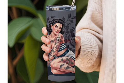 Tattooed Pin-Up Girl 20oz Tumbler Wrap Sublimation DesignSVG 