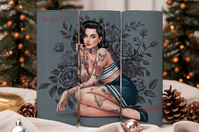 Tattooed Pin-Up Girl 20oz Tumbler Wrap Sublimation DesignSVG 