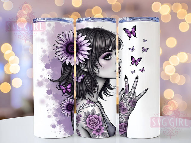 Tattooed Woman 20oz Artistic Tumbler, Watercolor Design Cup, 20oz Sublimation, Feminine Drinkware, Artistic Tumbler, Unique Gift for Her, Boho Style Tumbler Sublimation SvggirlplusArt 