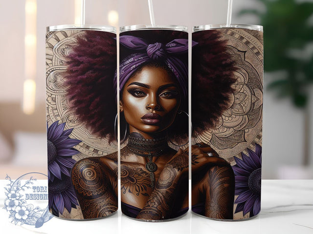 Tattooed Woman Badass Girl Tumbler Wrap, Badass Girl Mug, African American Design Cup, Empowered Woman Wrap, Fierce Female Gift, Bold Statement Design, Sublimation Tumbler Wrap Sublimation ToriDesigns 