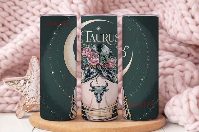 Taurus Floral Moon Goddess Tumbler Wrap Sublimation DesignSVG 