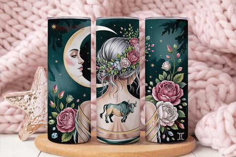 Taurus Floral Moon Goddess Tumbler Wrap Sublimation DesignSVG 