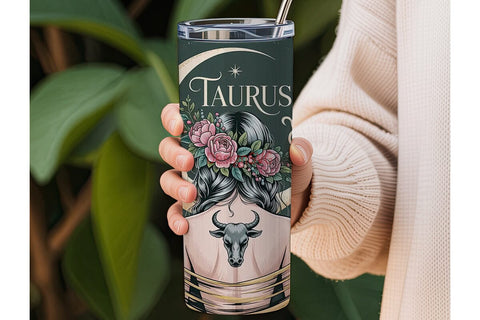 Taurus Floral Moon Goddess Tumbler Wrap Sublimation DesignSVG 