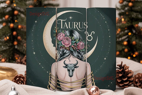 Taurus Floral Moon Goddess Tumbler Wrap Sublimation DesignSVG 